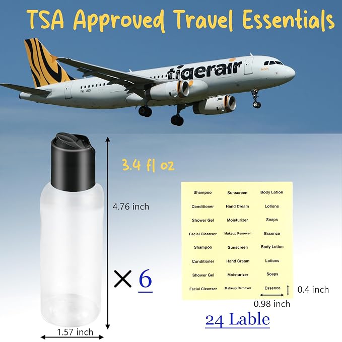 6 Pack Travel Bottles for Toiletries, 3.4oz Travel Shampoo Bottles Leak-Proof - Image 2