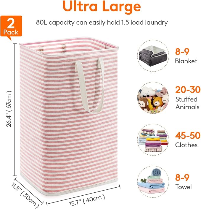 Lifewit 2 Pack Laundry Basket 80L Each, Collapsible Clothes Hamper - Image 3