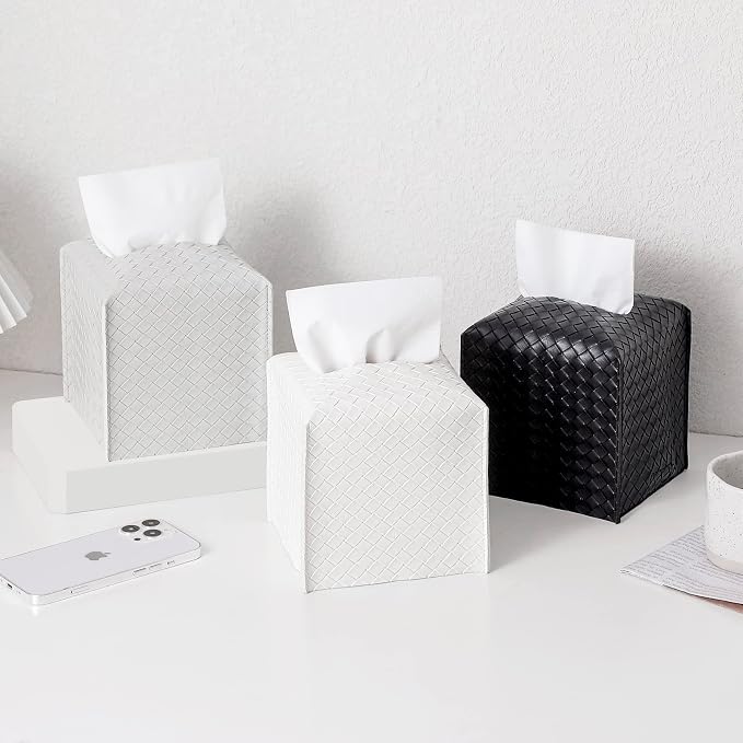 Tissue Box Cover PU Leather Tissue Holder Square Facial Tissue Case Facial - Image 2
