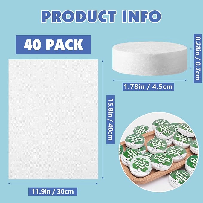 40 Pack Compressed Towel, 11.9in x 15.8in Large Magic Disposable Towel - Image 2