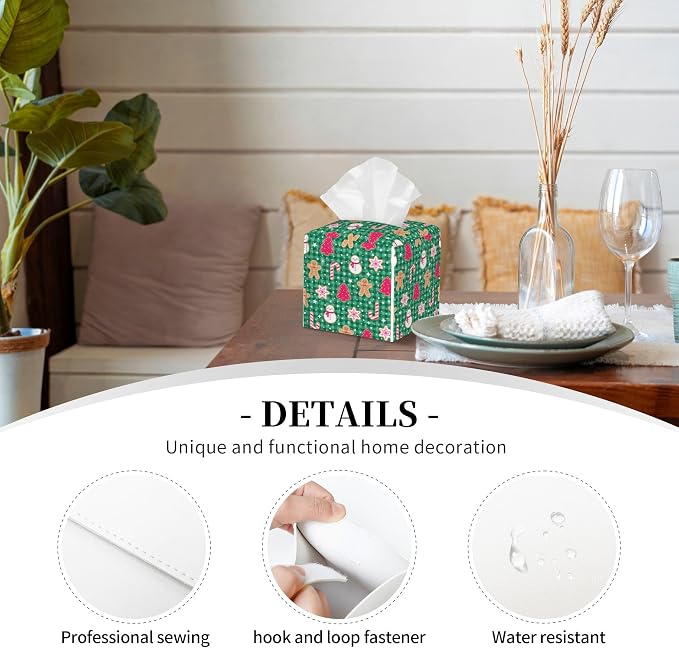 Christmas Gingerbread and Snowman Tissue Box Cover Square, Merry Christmas - Image 3