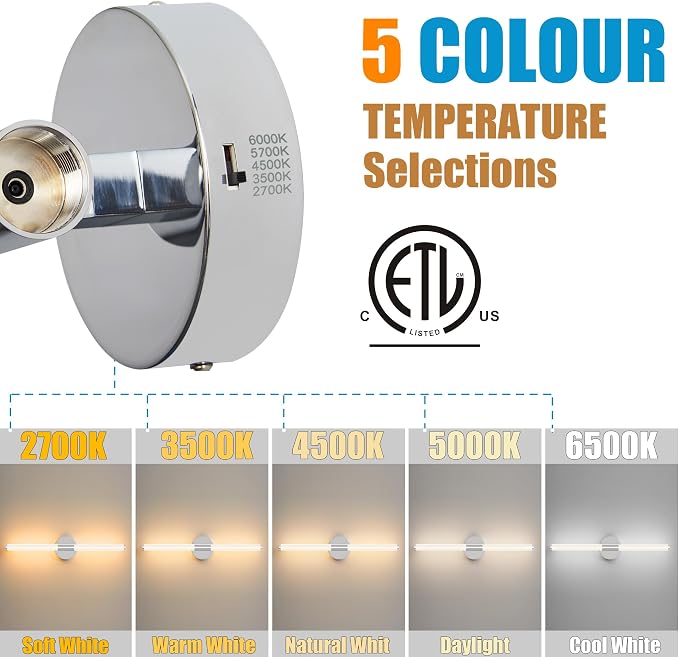Bathroom Wall Sconces Set of 2 Hardwired Dimmable 5CCT LED Bathroom Light - Image 4