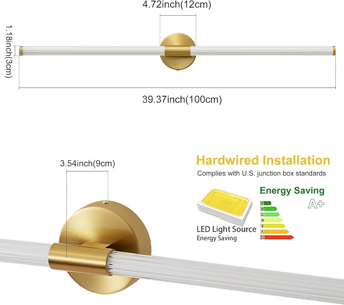 Glod Wall Sconces Set of 2 Hardwired, Dimmable 5CCT LED Bathroom Light Fixtures - Image 7