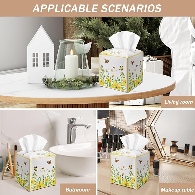 Yellow Floral Butterfly Tissue Box Cover Square - Image 5