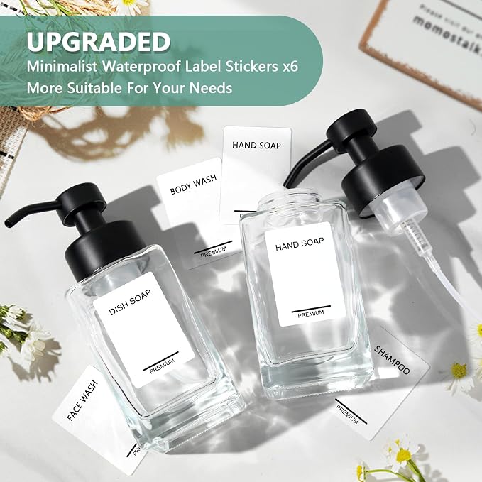 Foaming Soap Dispenser 2 Pack, 12oz/350ml Glass Foaming Hand Soap Dispenser Set - Image 5
