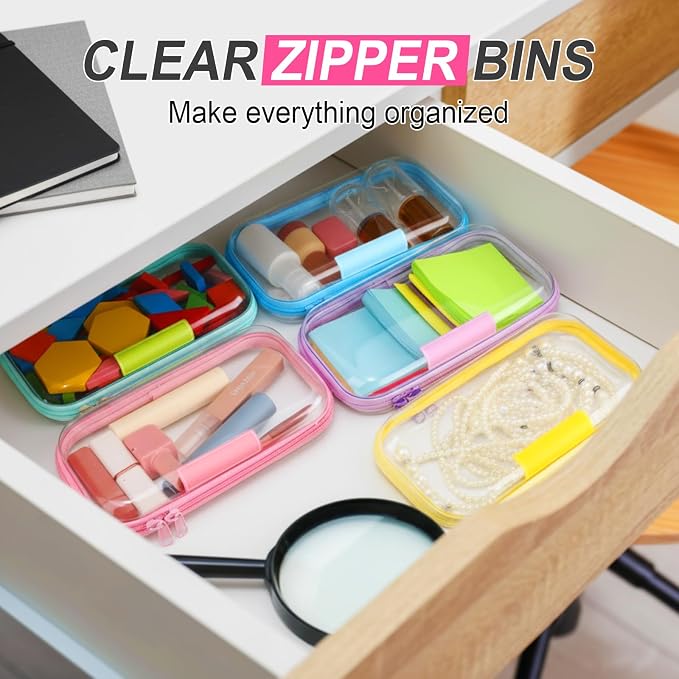 Sanwuta 10 Pcs Hard Zipper Case Clear Hard Pouches Plastic Zipper Pencil Box - Image 6