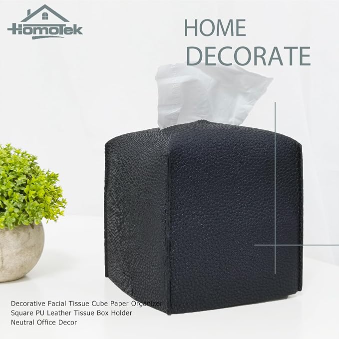 HOMOTEK 2 Pack Tissue Box Cover, Square PU Leather Tissue Holder, Decorative - Image 5