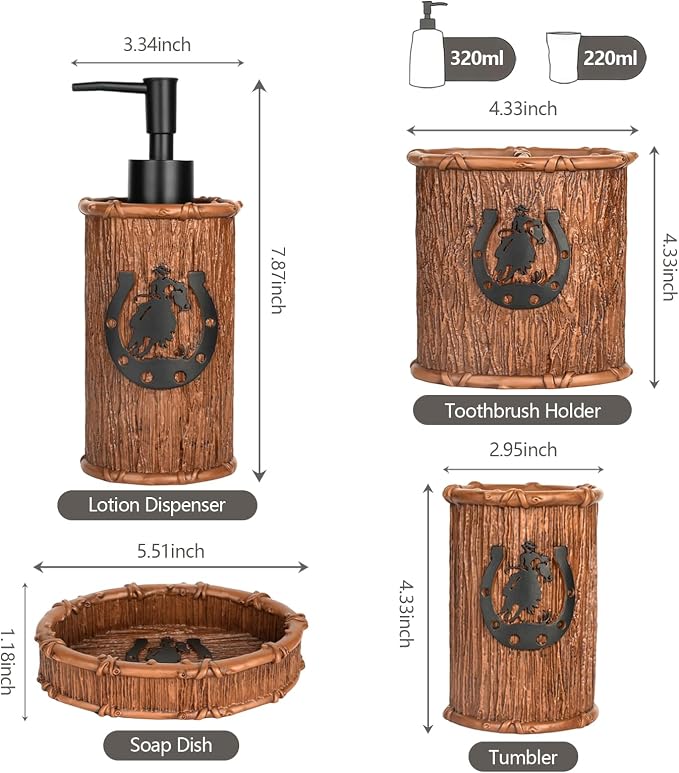 Bathroom Accessory Sets 4PCS Bathroom Accessories Set Complete Western Rustic - Image 7