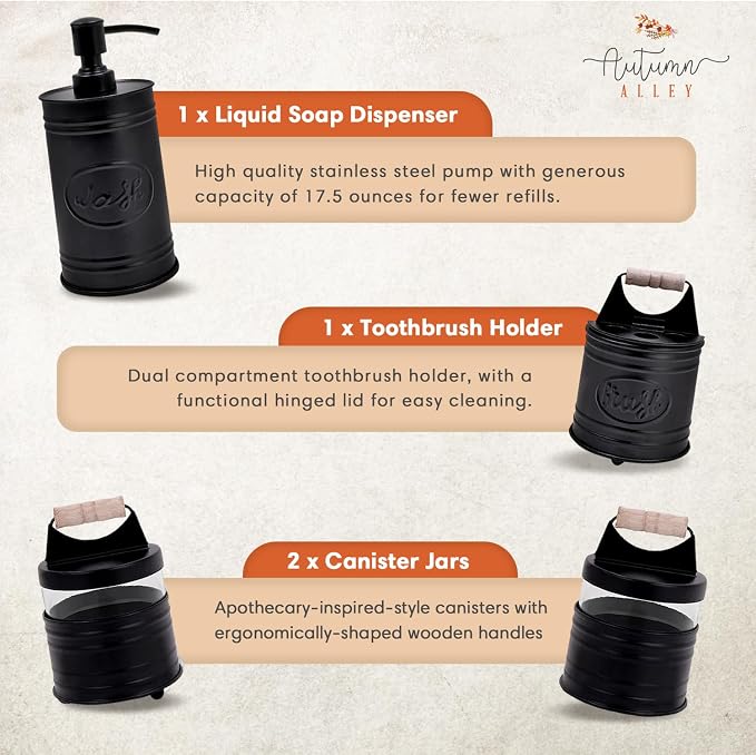Autumn Alley Rustic Bathroom Accessories Set Black Farmhouse Soap Dispenser - Image 7