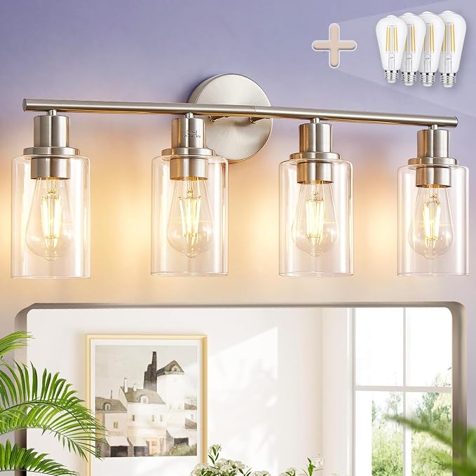 DLLT 4-Light Bathroom Light Fixtures: Nickel Modern Vanity Lights by DINGLILIGHTING
