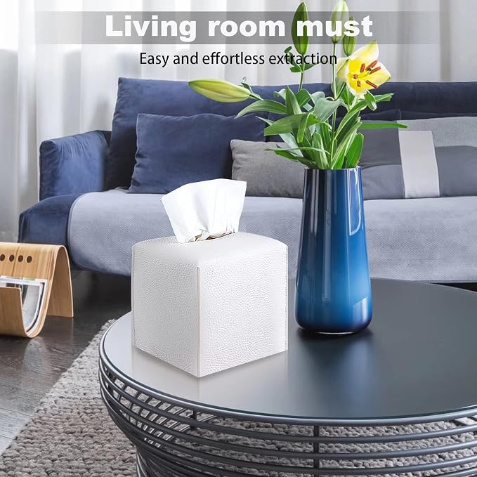 2 Pack, VIVIDLY Tissue Box Cover Holder, Square Modern PU Leather Tissue Box - Image 6