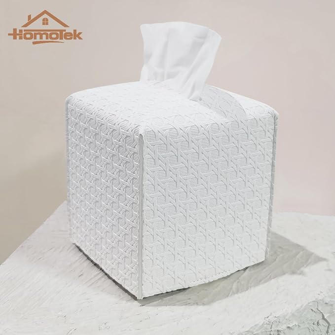 HOMOTEK 2 Pack Tissue Box Cover, PU Leather Tissue Holder, Square Decorative - Image 5