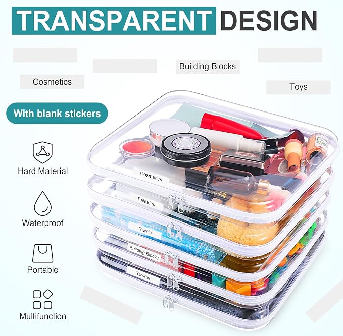 Sanwuta 10 Pcs Hard Zipper Case Clear Hard Pouches Plastic Zipper Pencil Box - Image 4