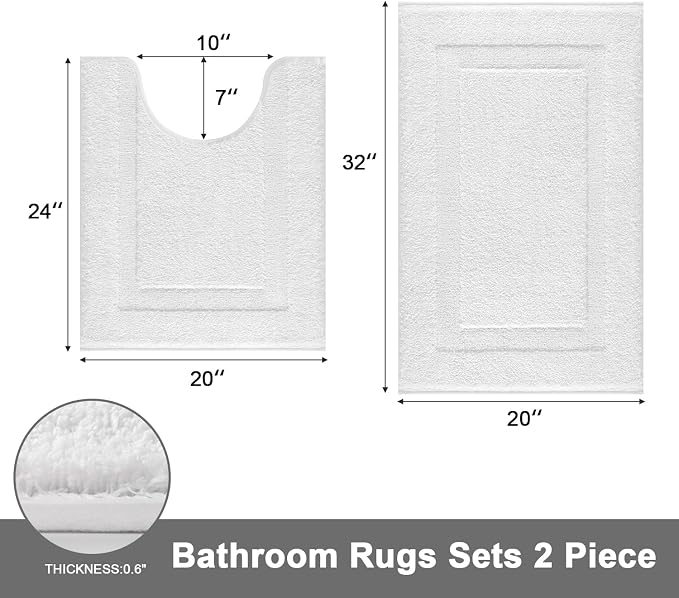 SHACOS White Bathroom Rugs Sets 2 Piece, Soft Fluffy Water Absorbent Bath Mat - Image 2