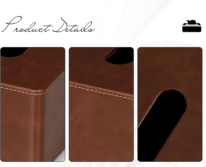 Tissue Box Cover Square PU Leather Facial Tissue Box Holder - Image 4