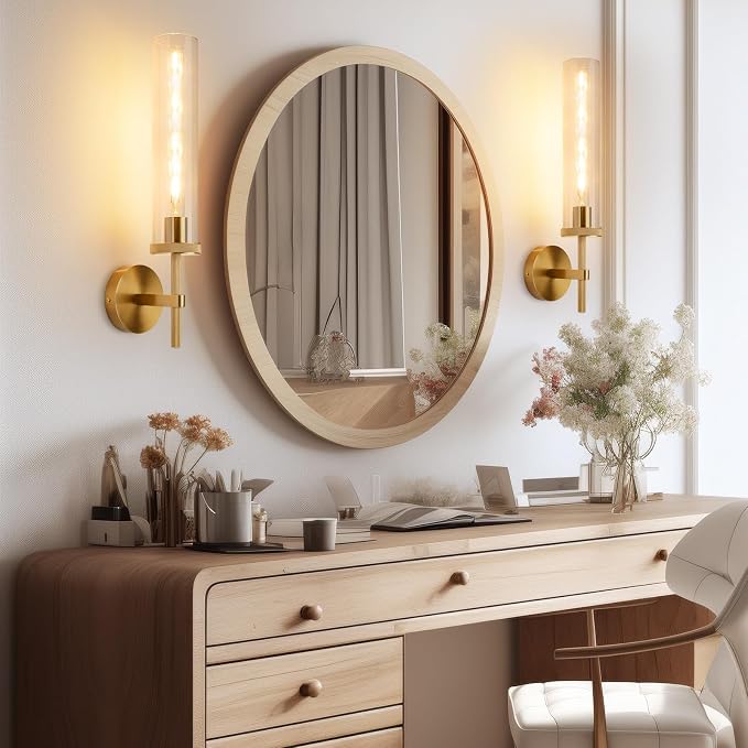 19.5" Knurled Gold Hardwired Wall Sconces Set of 2, Bathroom Vanity Light - Image 6