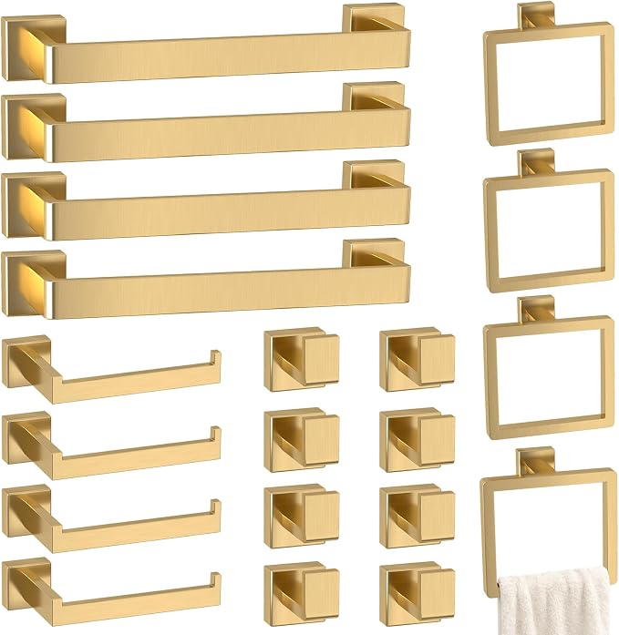 Bathroom Accessory Towel Bar Set: 20 Pieces Gold Bathroom Hardware Square by PAHSFSLLC