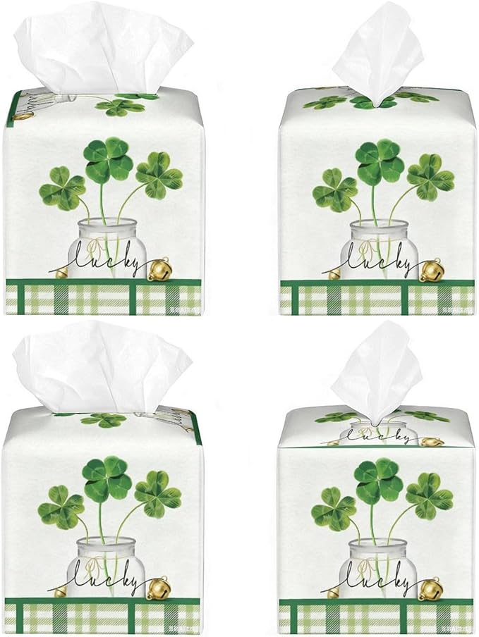 Lucky Clover Tissue Box Cover Leather Tissue Box Holder Square Facial Paper - Image 4