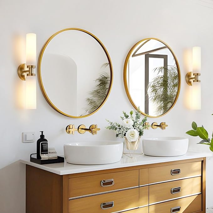 2 Light Brushed Brass Gold Bathroom Light Fixture Over Mirror, Modern Farmhouse - Image 7