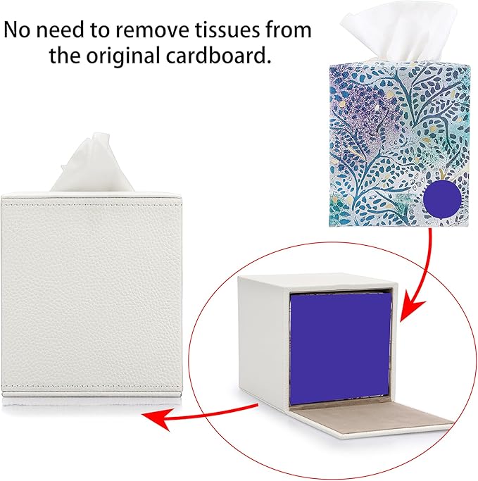 Sumnacon Tissue Box Cover Square Tissue Box Stylish PU Tissue Box Holder - Image 6