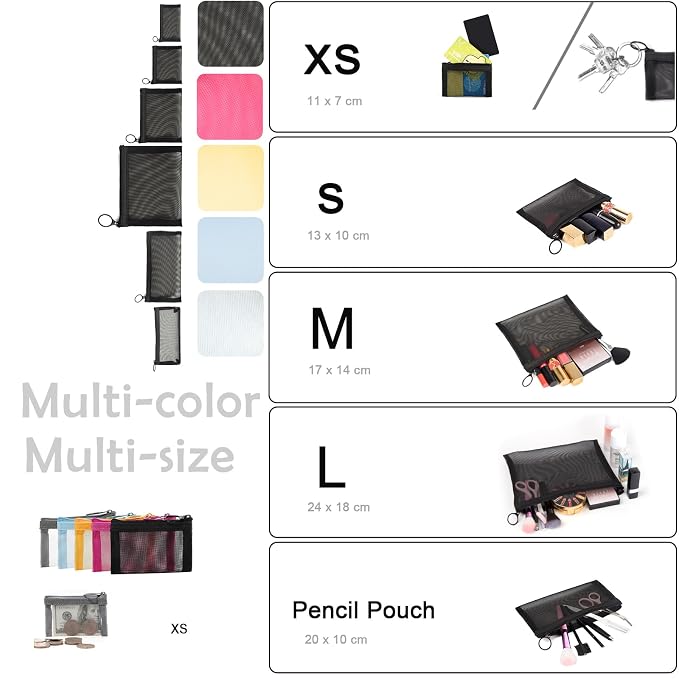 Patu Mini Zipper Mesh Bags, Size XS / A8, 5 Pieces, Keychain Pouch Key Holder - Image 9