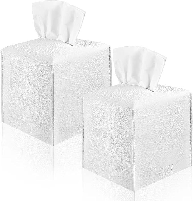 2 Pack, VIVIDLY Tissue Box Cover Holder, Square Modern PU Leather Tissue Box by VIVIDLY