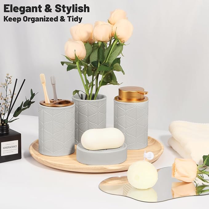 Ceramic Bathroom Accessories Set, Toothbrush Holder, Vanity Tray, and Tumbler - Image 4