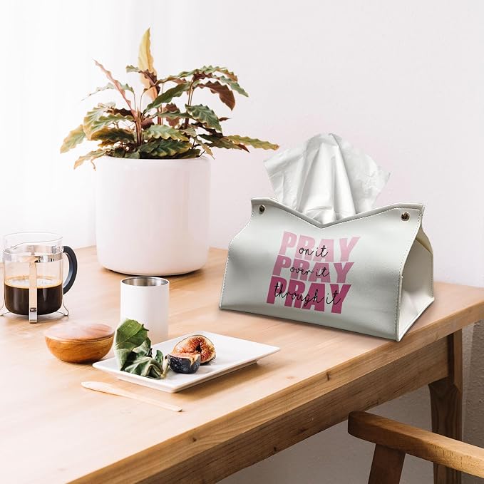 Bible Christian Tissue Box Cover Rectangle, Pray Over it Pray Through it - Image 3
