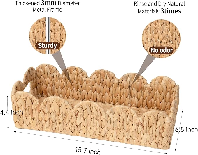 Toilet Tank Basket for Bathroom, Scalloped Edge Wicker Basket for Toilet Paper - Image 4
