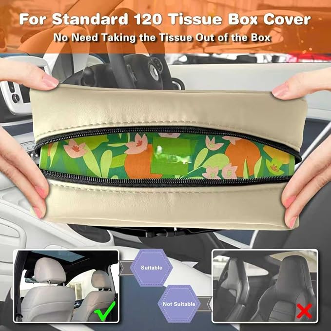 Large Car Tissue Holder for 120 Standard Tissues, Premium PU Leather Tissue - Image 4