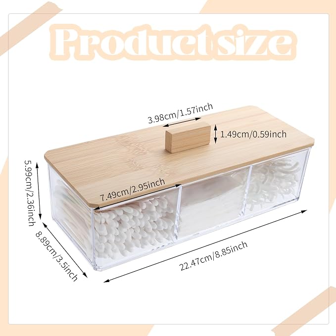 Wood Qtip Holder 3 Compartments Cotton Ball and Swab Holder Organizer - Image 4