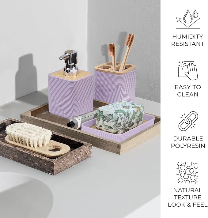 CERBIOR Bathroom Accessories Set 6 Piece Bamboo Bath Ensemble Includes Soap - Image 5