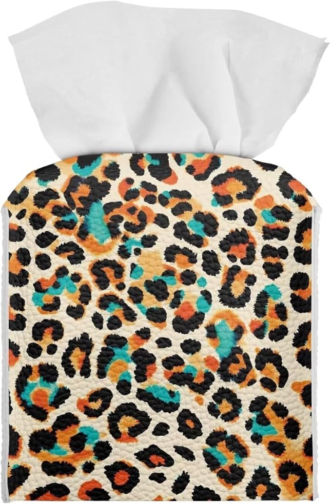 Leopard Print Tissue Box Holder Stylish Leather Square Tissue Box Cover by Pzuqiu