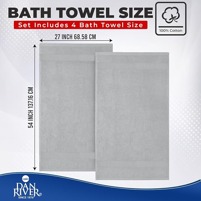 DAN RIVER Bath Towels Set of 4, 27 x 54 Inches, 100% Cotton, Larger & Lighter - Image 2