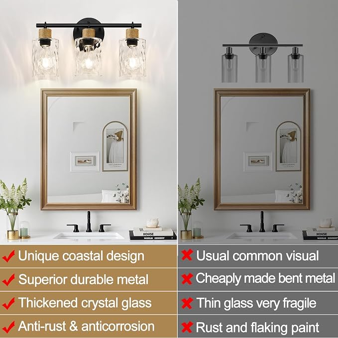 Bathroom Light Fixtures, 3-Light Coastal Vanity Lights - Image 5