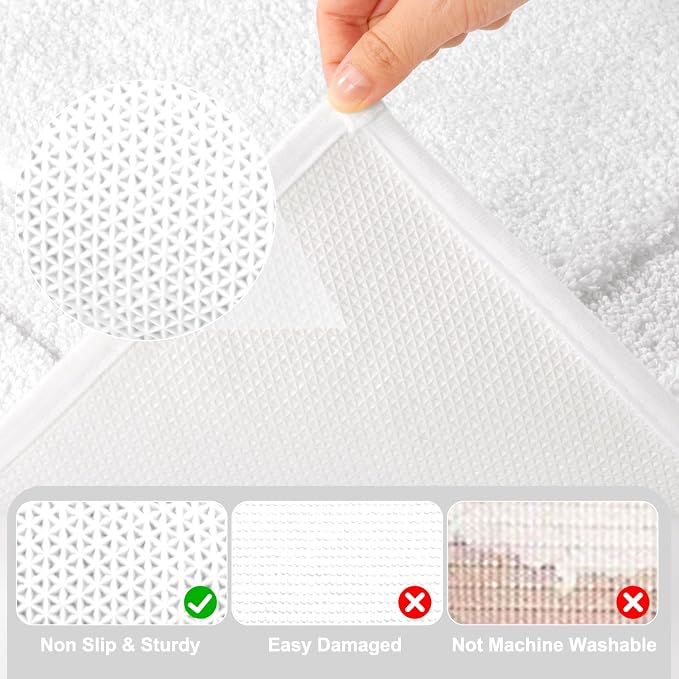 SHACOS White Bathroom Rugs Sets 2 Piece 32x20 + 47x20 inch, Non Slip Bath Mat - Image 5