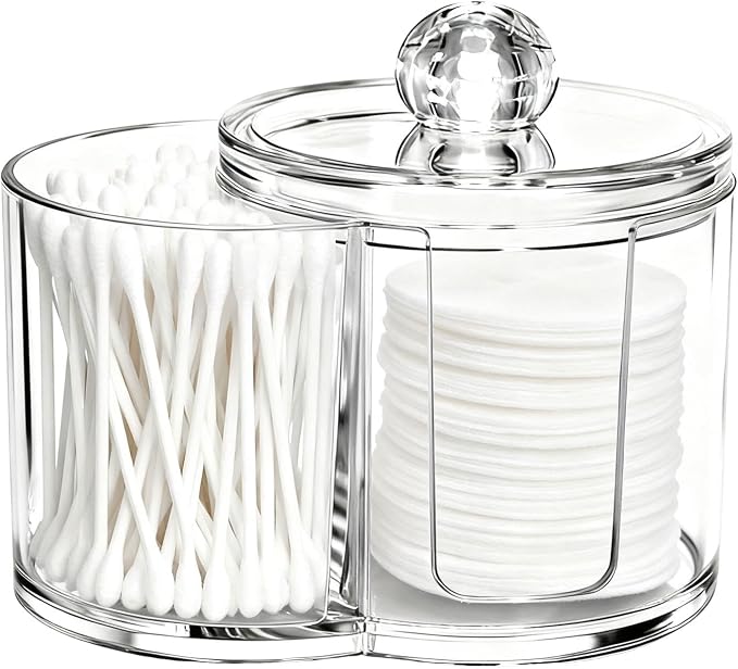 Qtip Holder Dispenser, Dual-Compartment Cotton Swab & Cotton Pad Organizer by Unknown