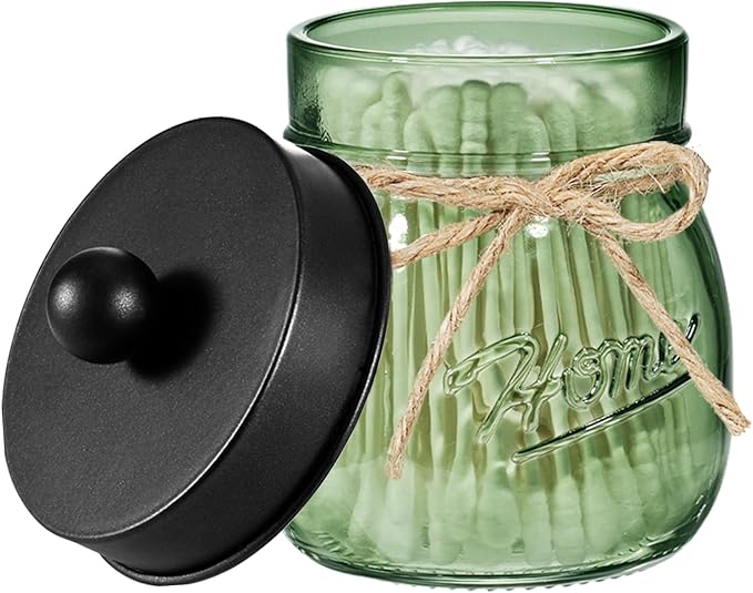 SheeChung Green Glass Qtip Holder Dispenser, Mason Jar Apothecary Jars by SheeChung