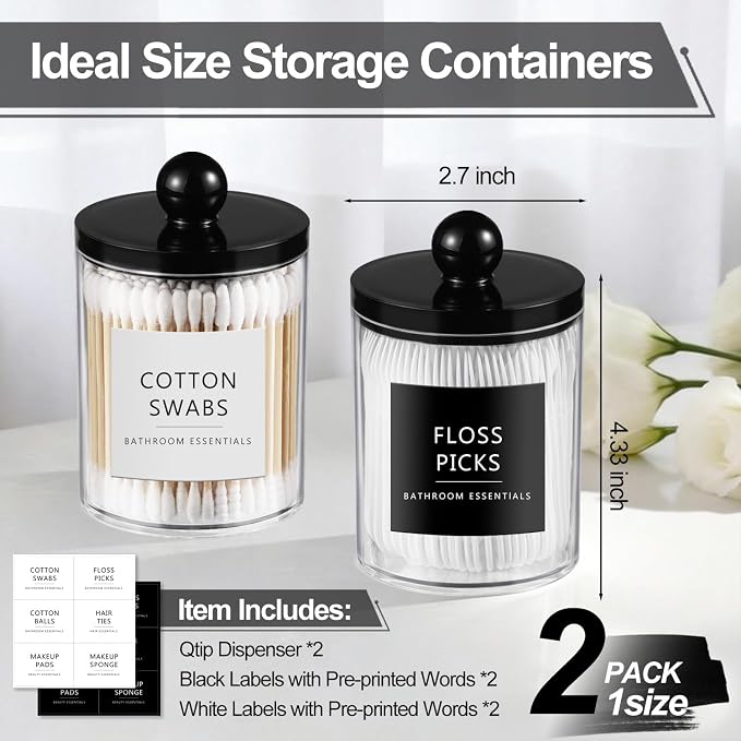 SheeChung 2 Pack Acrylic Qtip Holder Dispenser, Bathroom Jars - Image 4