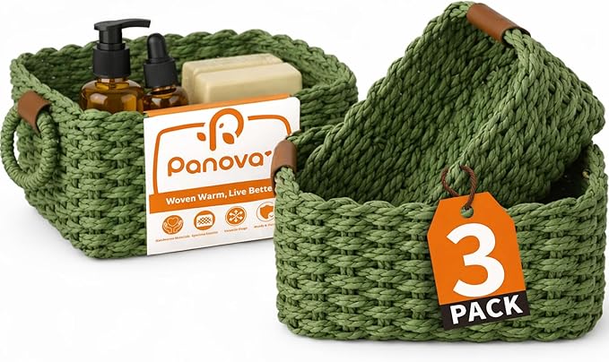 Storage Basket, Recycled Paper Rope Bathroom Basket Organizer, Mini wicker by Panovox