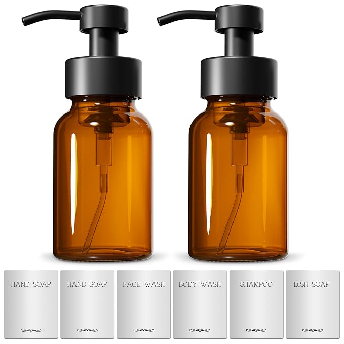 2 Pcs Amber Foaming Soap Dispenser Glass by NADOBA