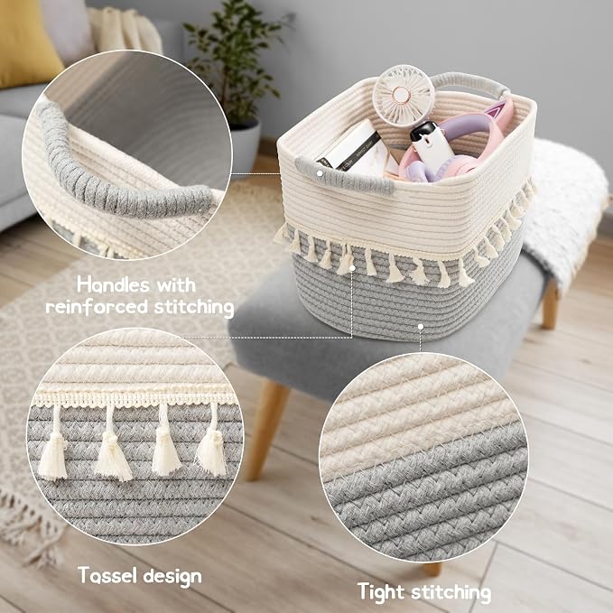 TeoKJ Storage Basket 3 Pack for Organizing, Cotton Rope Baskets for Toy - Image 2