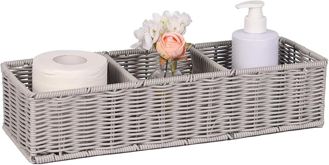 Gray 3-Section Wicker Storage Basket by UPINFREE