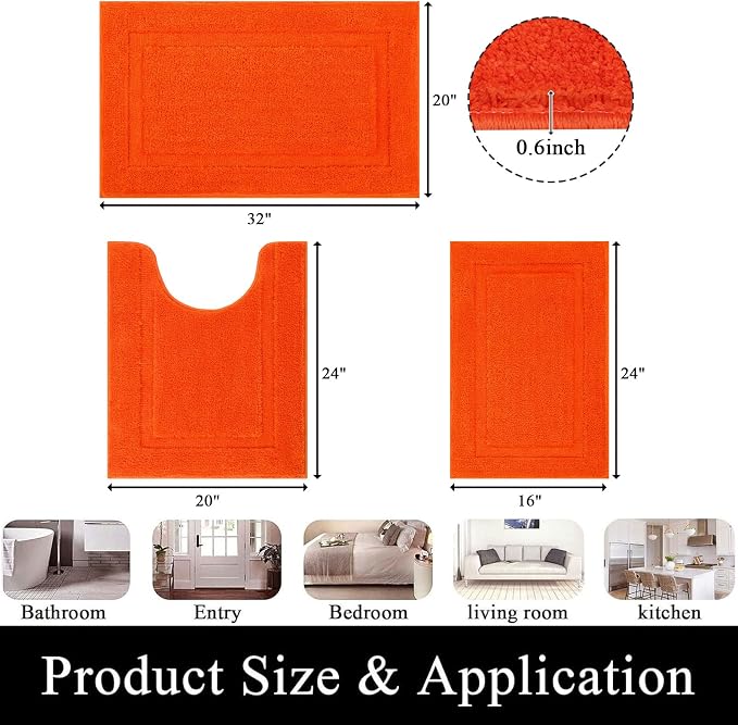 SHACOS Orange Fall Bathroom Rugs Sets 3 Piece, Soft Fluffy Water Absorbent Bath - Image 3