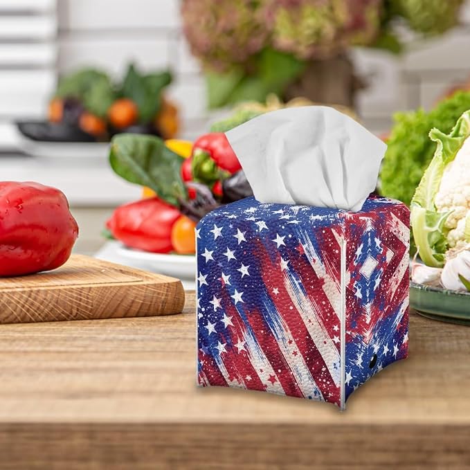 American Flag Tissue Box Cover, PU Leather Square Tissue Holder - Image 5