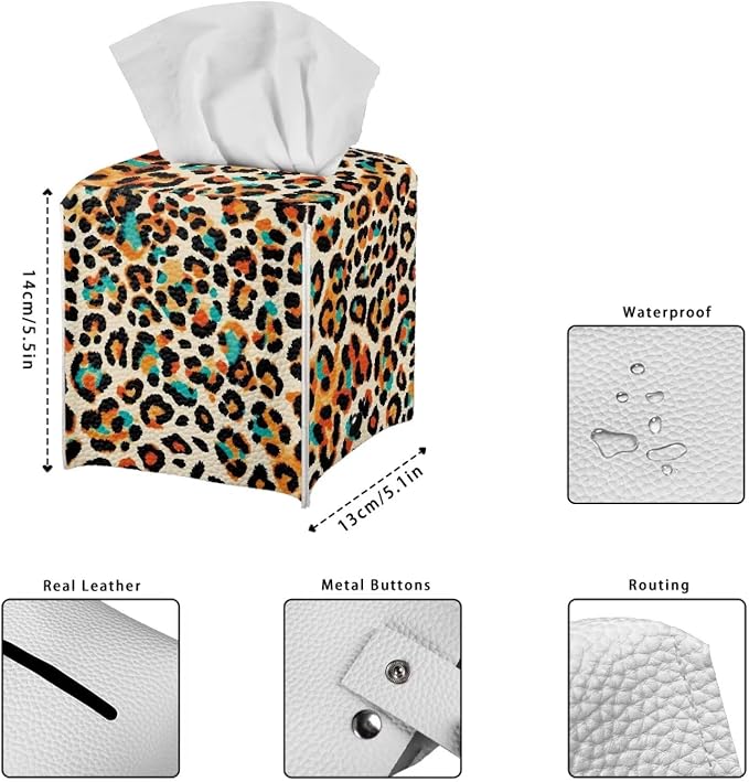 Leopard Print Tissue Box Holder Stylish Leather Square Tissue Box Cover - Image 6