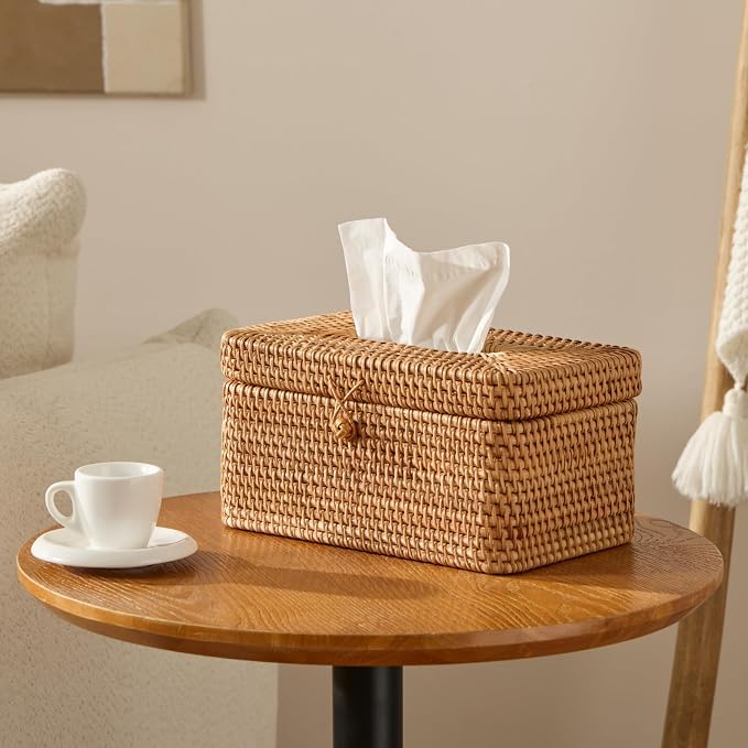 Rattan Rectangular Tissue Box Cover, 10.8" x 6.7" x 5.5", Decorative Woven - Image 4
