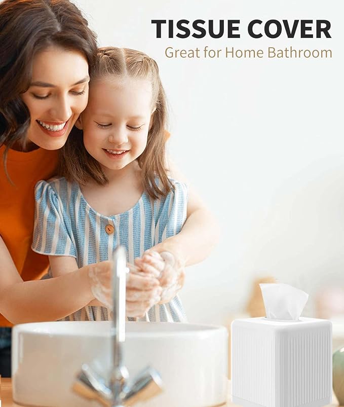Livelab Tissue Box Cover with Base, Square Plastic Tissue Box Holder Decorative - Image 4