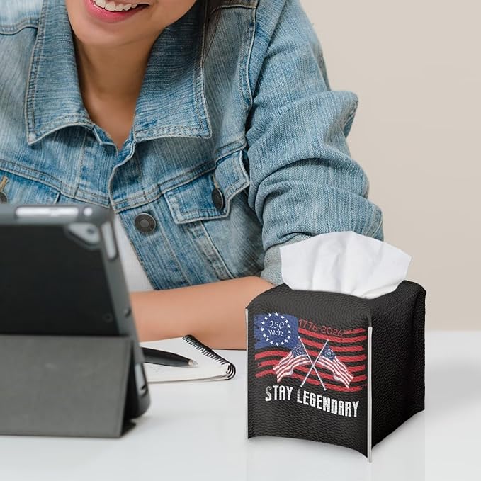 250 Years Tissue Box Holder Waterproof PU Leather Square Modern Tissue Box Cover - Image 6