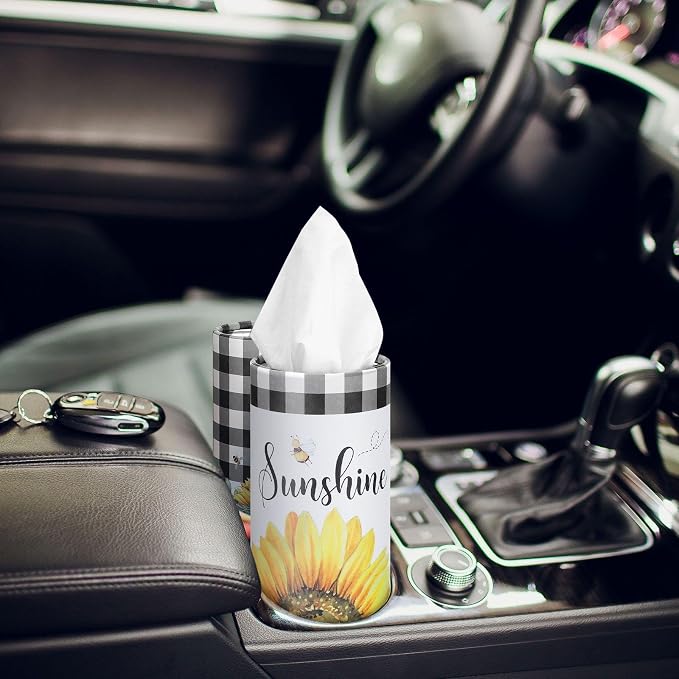 12 Pack Sunflower Tissue Boxes for Car Cylinder Bulk Black White Plaid Flower - Image 2